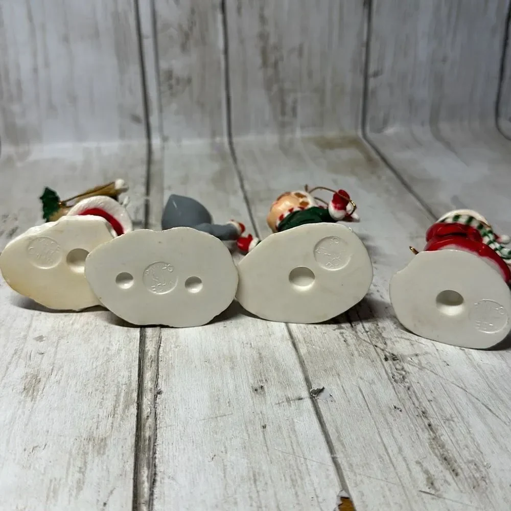 Vintage Christmas Ornaments set of 4 Hard Plastic Made‎ in China 2 boys 2 girls